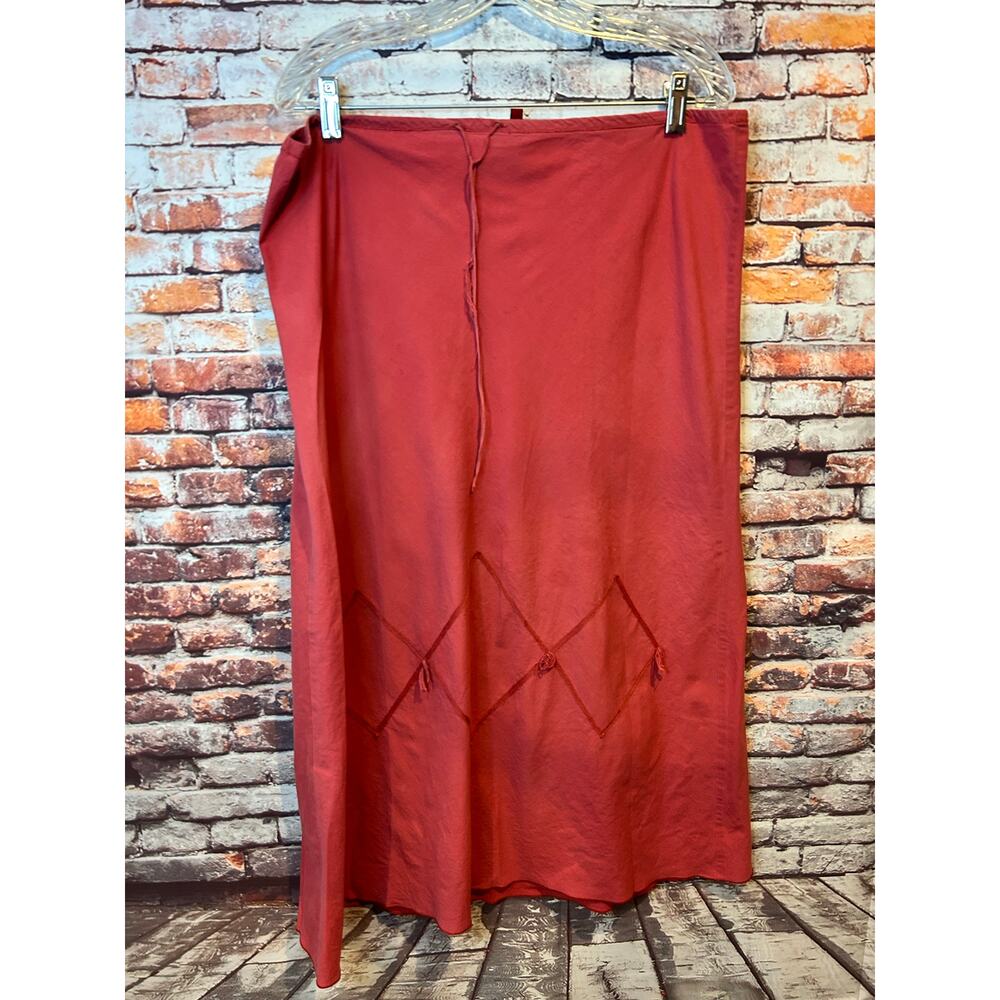 Sundance red maxi drawstring cotton skirt women's size medium